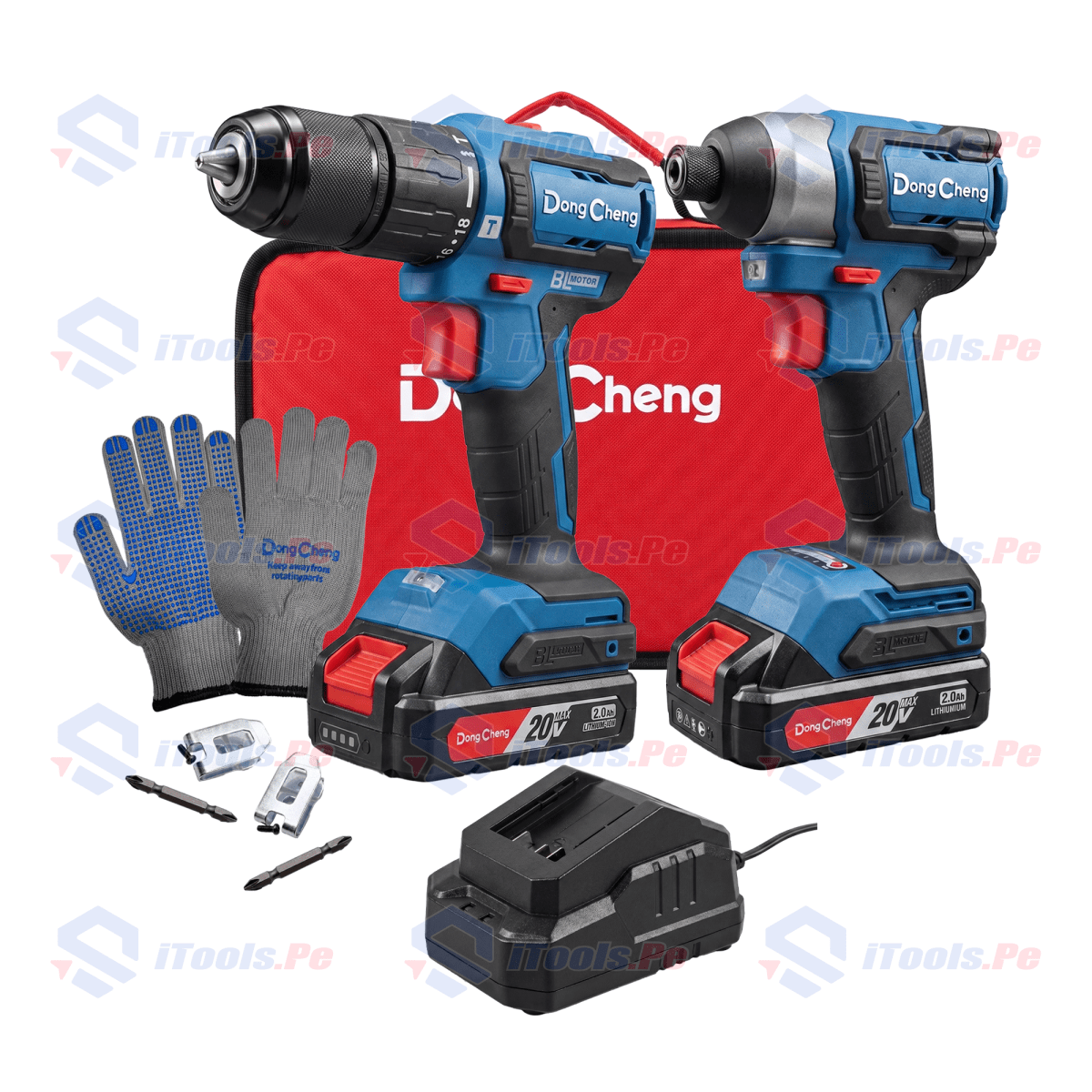 COMBO KIT TALADRO PERCUTOR 45 NM+ ATORNILLADOR DE IMPACTO 165NM DONGCHENG 20V 2AH BRUSHLESS/DCKIT78AM1