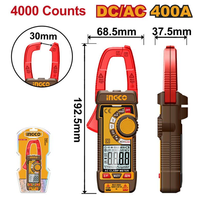 PINZA AMPERIMÉTRICA DIGITAL DE CA/CC INGCO - DCM620021