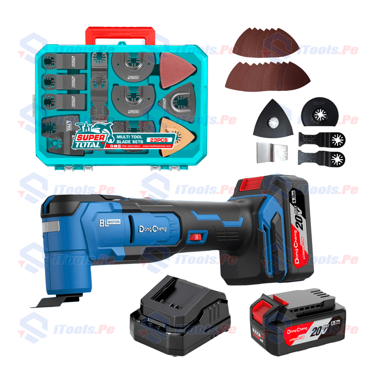 KIT MULTIHERRAMIENTA OSCILANTE DONG CHENG DCMD20EM + ACCESORIOS1