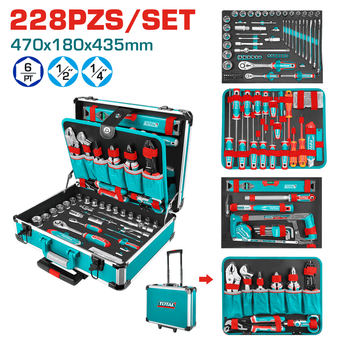 Set de herramientas manuales 228 piezas con maleta TOTAL / THKTHP622871