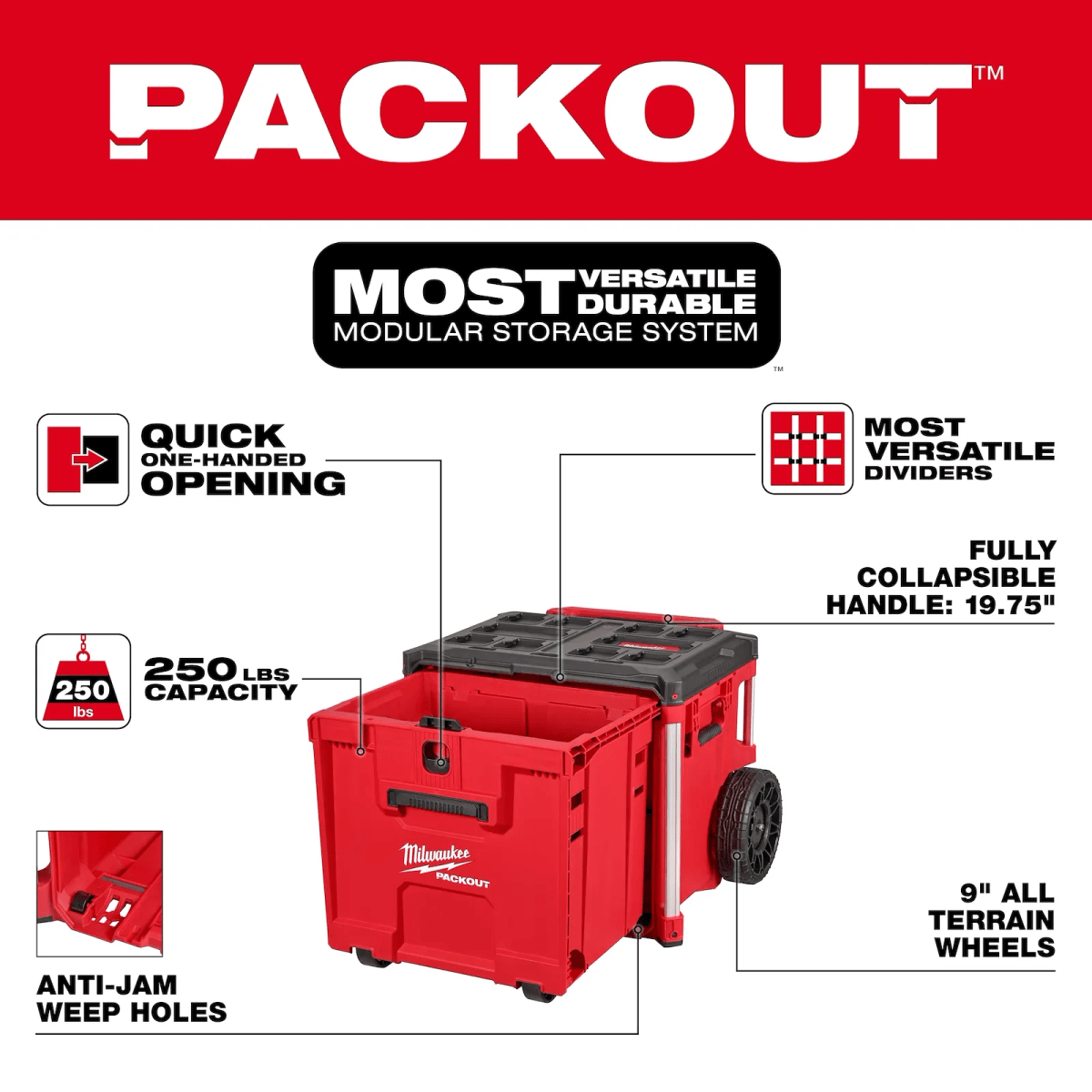 Caja de herramientas con cajones y ruedas PACKOUT™ MILWAUKEE / 48-22-84204