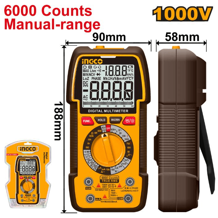MULTIMETRO DIGITAL 1000V6000 COUNTS INGCO / DM3100021