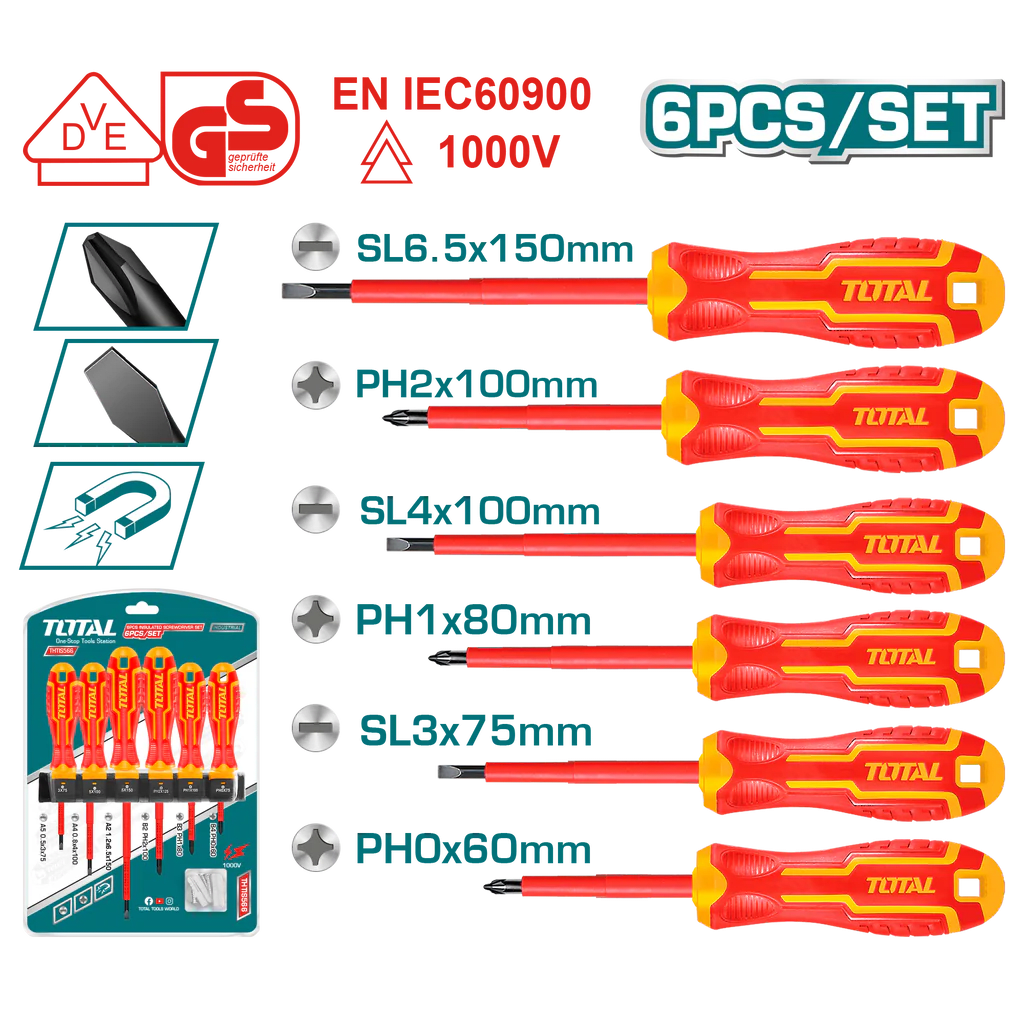 SET DE DESTORNILLADORES AISLADOS 6 PCS 1000V TOTAL1