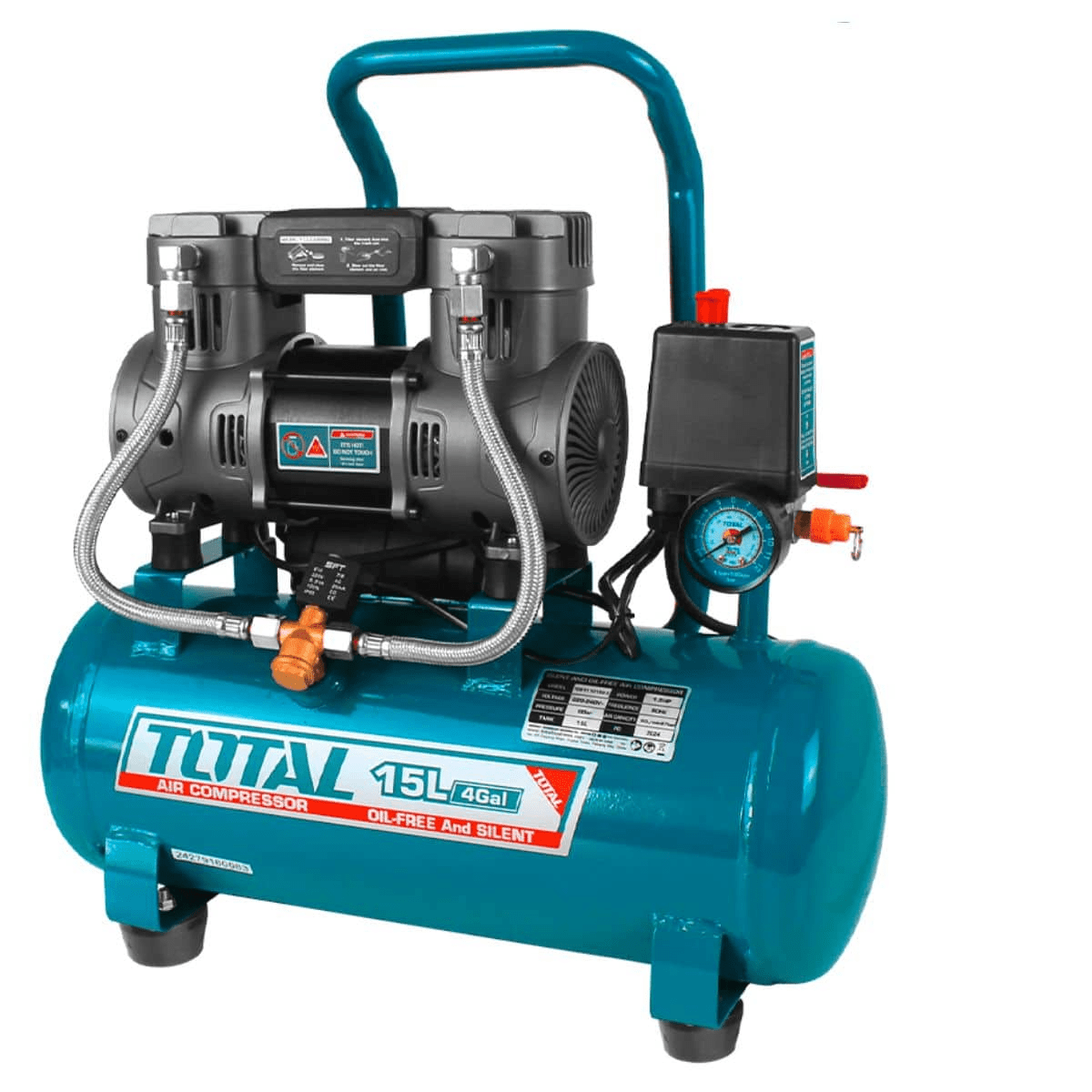 COMPRESORA LIBRE DE ACEITE 15L 1.5HP 8BAR TOTAL / TCS1110152-S2