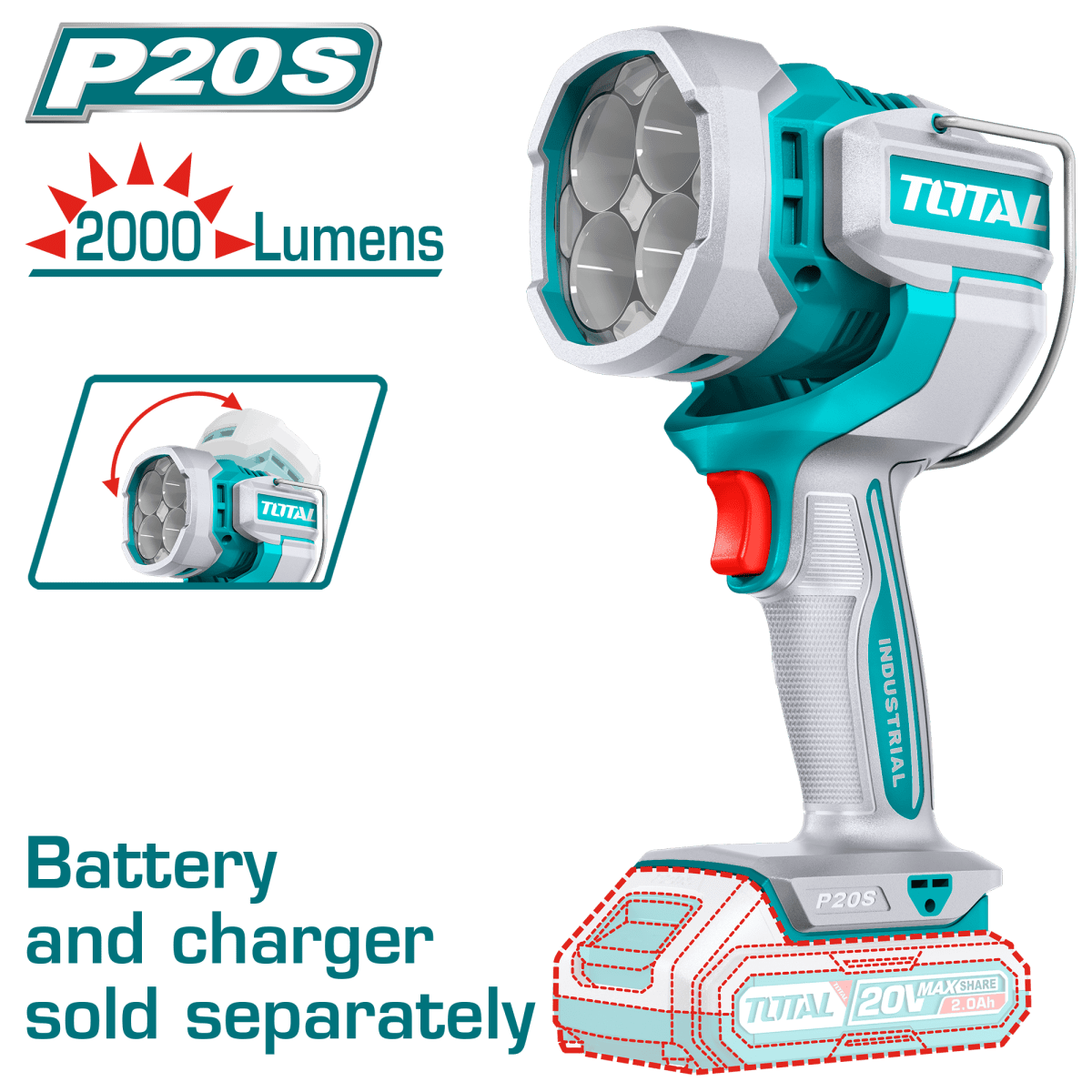 LINTERNA DE TRABAJO 20V 22.5W 2000LM LED 130G INDUSTRIAL BARETOOLS TOTAL / TWLI20881