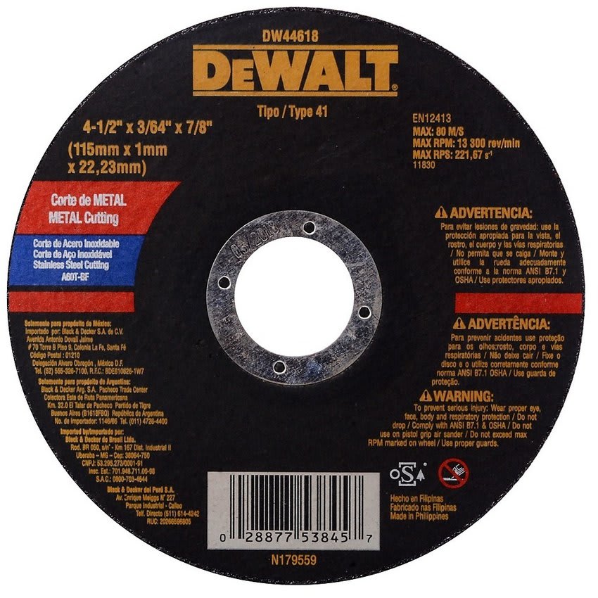 DISCO CORTE METAL 4-1/2” X 1 MM INOX DW44618 DEWALT1