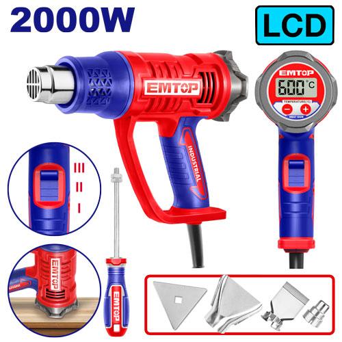 PISTOLA DE CALOR CON PANTALLA DIGITAL 2000W INC ACCESORIOS EMTOP EHGN200561