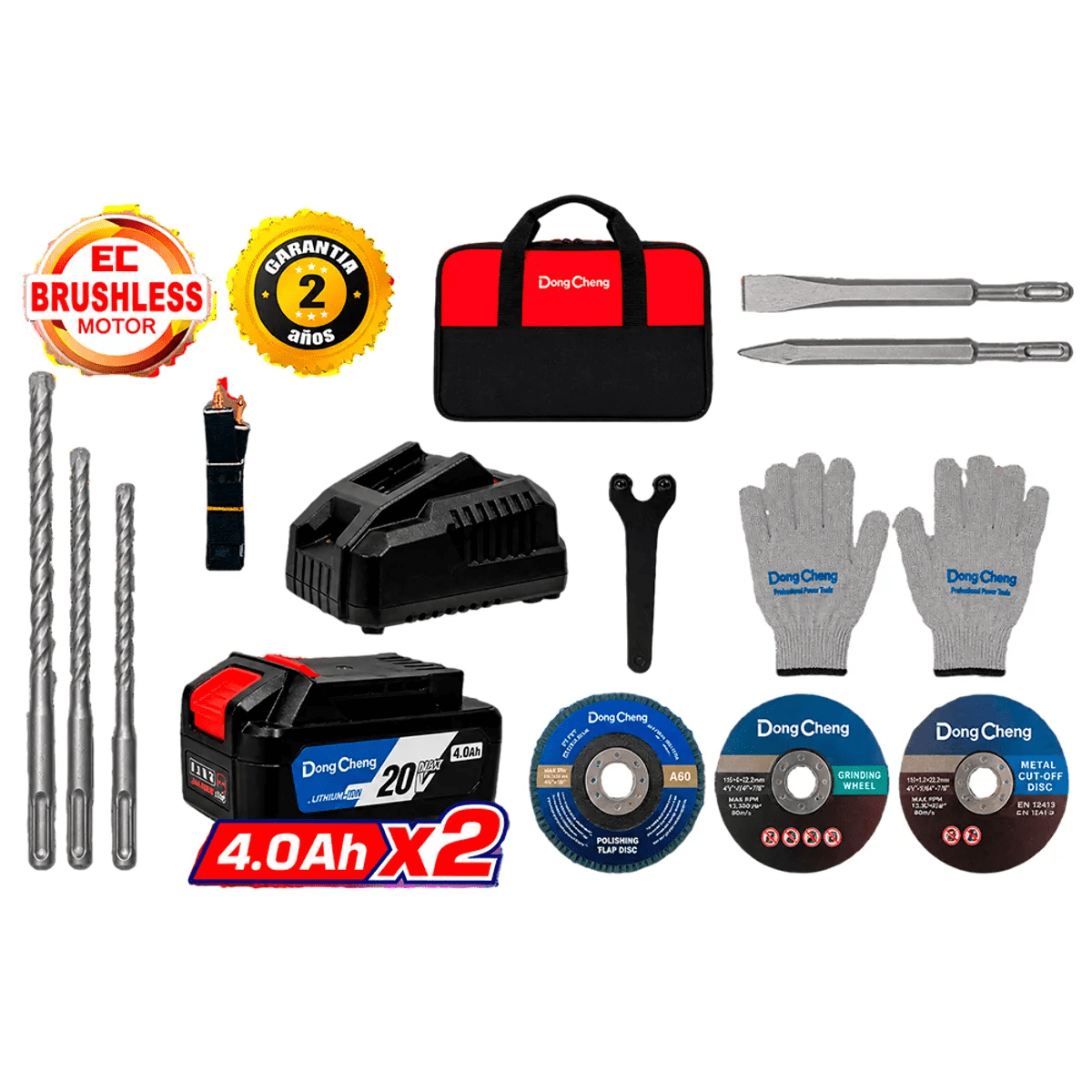 COMBO 2 EN 1: Rotomartillo SDS-Plus 2.7J + Amoladora 4.5 DONGCHENG / DCKIT12.02BK4