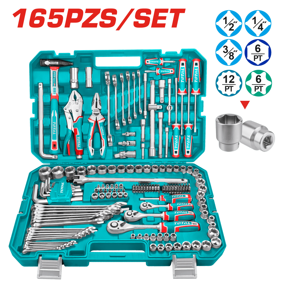 Juego de herramientas manuales de 165 piezas TOTAL / THKTHP61657.1