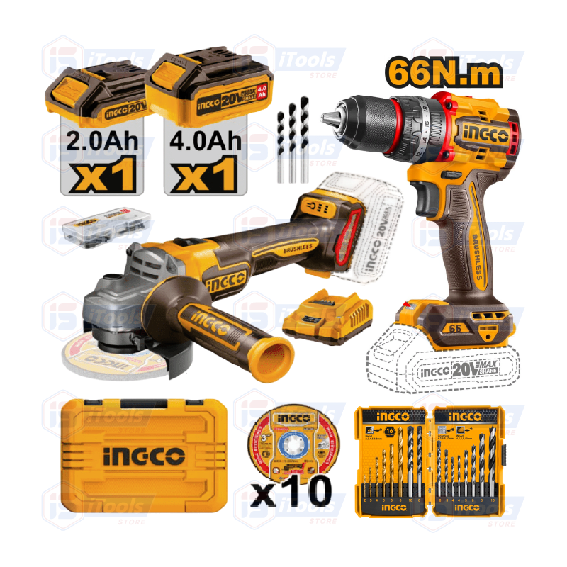 COMBO TALADRO PERCUTOR 66NM + ESMERIL ANGULAR 4 1/2
