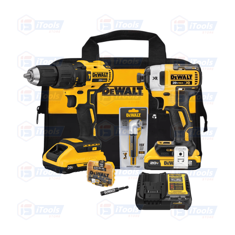 TALADRO PERCUTOR + ATORNILLADOR DE IMPACTO + ACCESORIOS DEWALT1