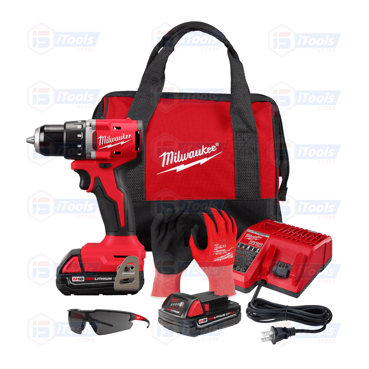 TALADRO PERCUTOR ½” M18 + ACCESORIOS DE SEGURIDAD MILWAUKEE / 3602-259CT-KIT1