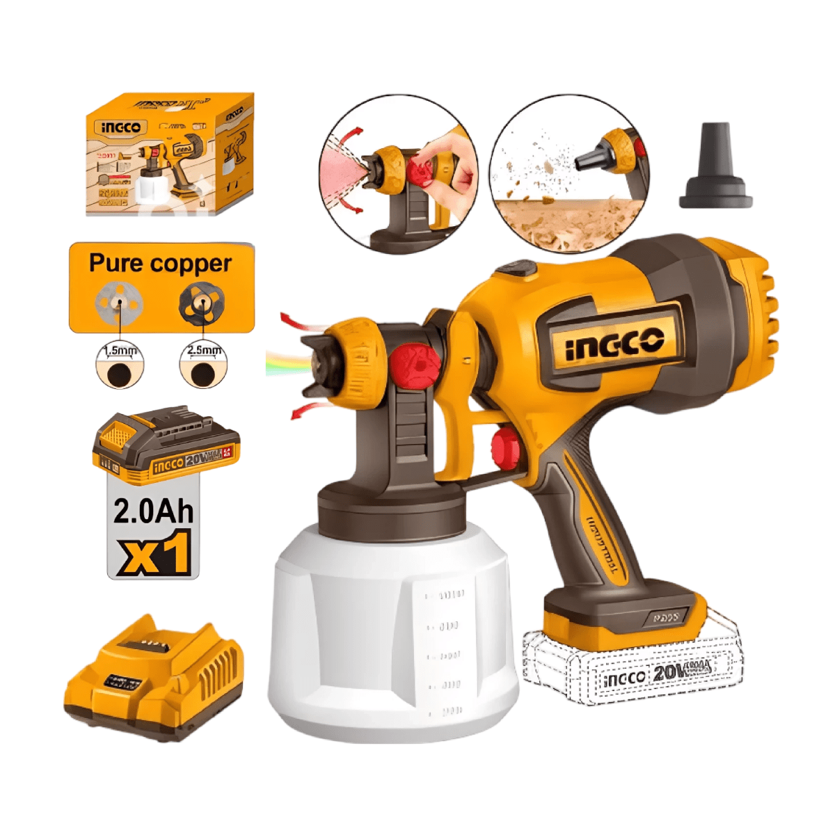 PISTOLA PULVERIZADORA INGCO INALAMBRICA 20V 800ml - CSGLI200421