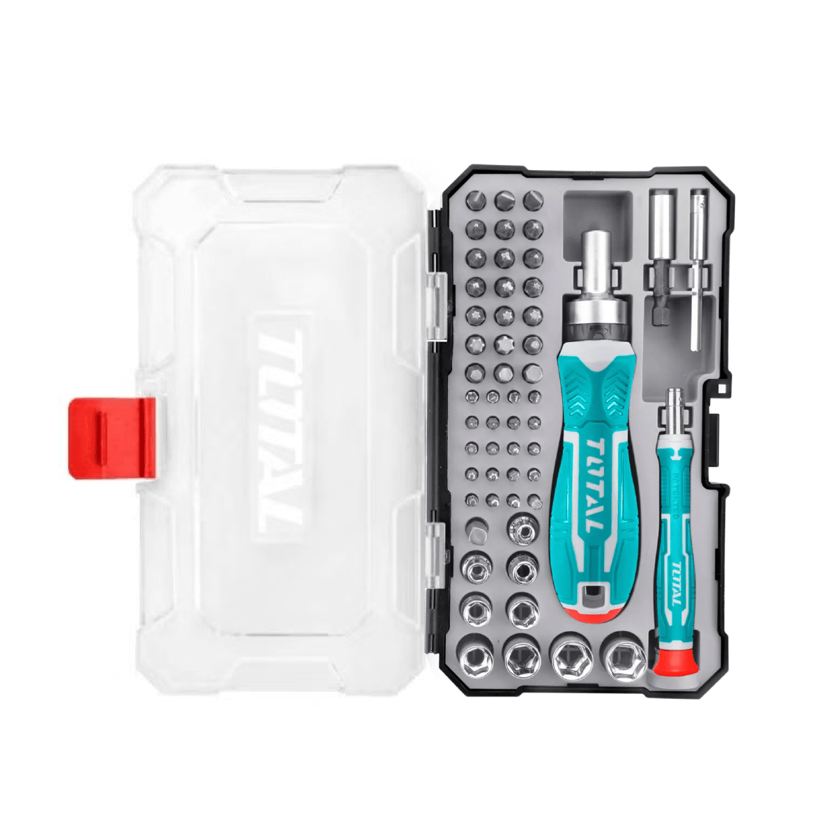 KIT DE DESTORNILLADORES 55PZS+ RATCHET Y DADOS TOTAL - TACSD305561
