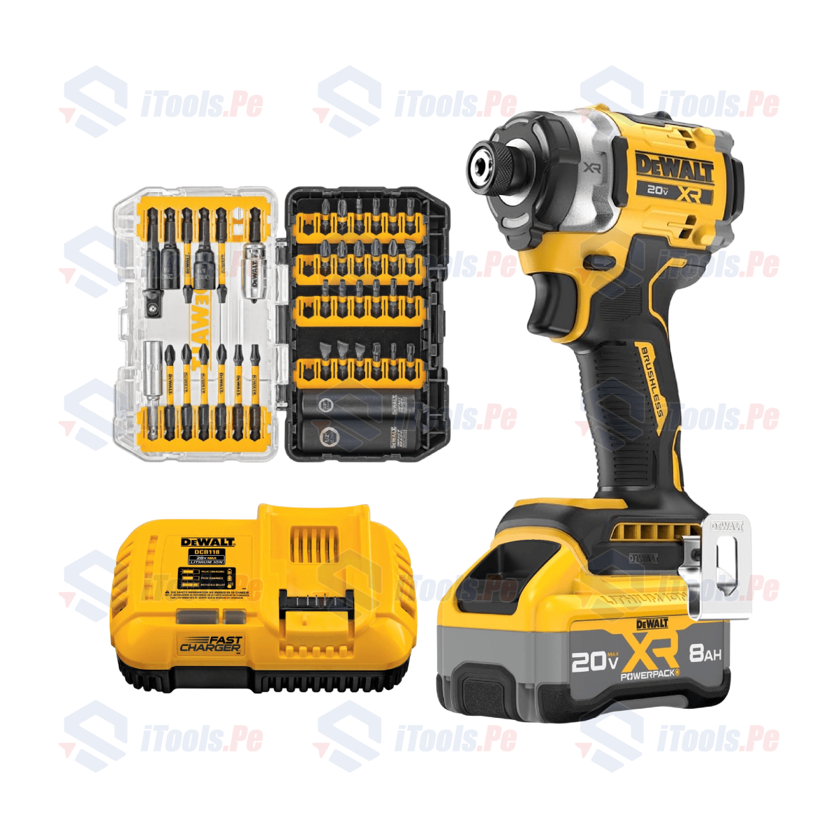 Atornillador de impacto 20 v max + bat. 8ah y carg. 20v/60v flexvolt + set 40 pzs para atornillador1