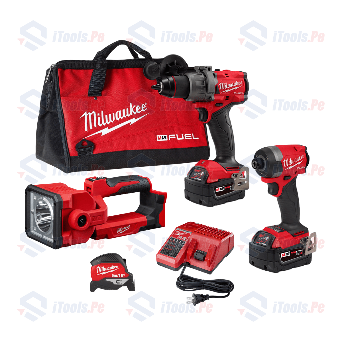 KIT M18 FUEL 4TA GEN + REFLECTOR LED 1250 LM + MALETA DE LONA + CINTA MÉTRICA MAGNETICA 5M MILWAUKEE1