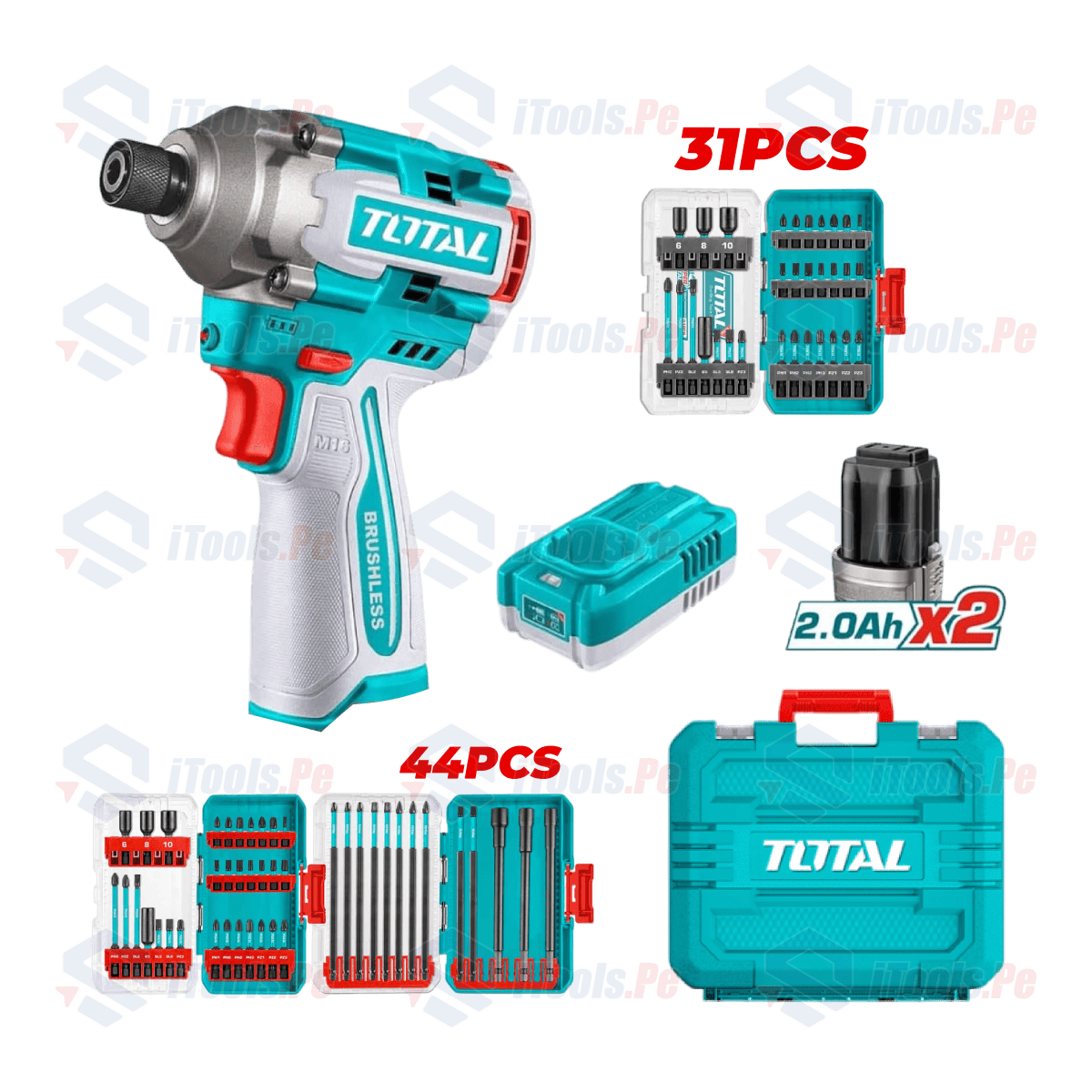 KIT ATORNILLADOR DE IMPACTO 16V TOSLI241083 + SET DE PUNTERAS 44 PCS TOTAL1