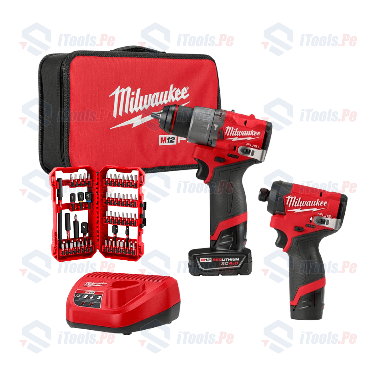 KIT COMBINADO M12 TALADRO + ATORNILLADOR DE IMPACTO 3497-22 + SET DE PUNTERAS 55 PCS MILWAUKEE1