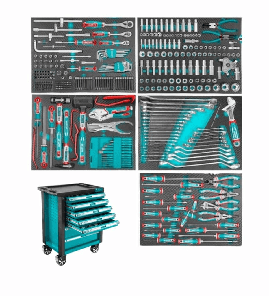 CARRO PORTA HERRAMIENTAS 396 PCS CON 7 CAJONES + LLAVE IMPACTO 20V 850NM TOTAL - THPTCS839623