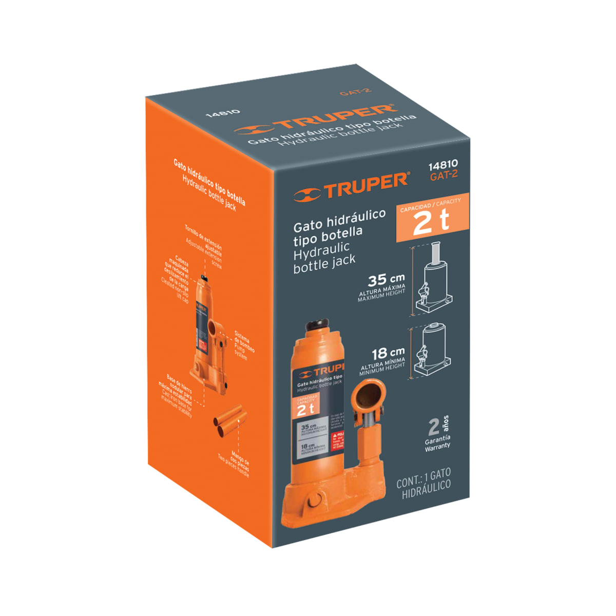 Gata Hidráulica de botella de 2 Ton / 14810 Truper 148101