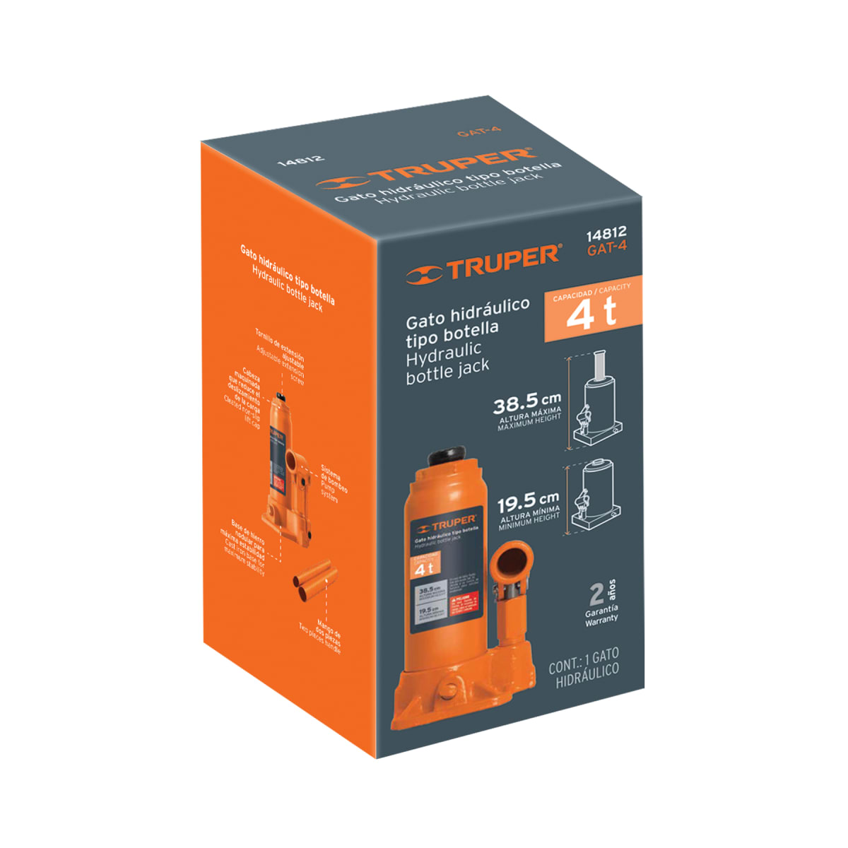 Gata hidráulica de botella de 4 Ton, Truper 148121