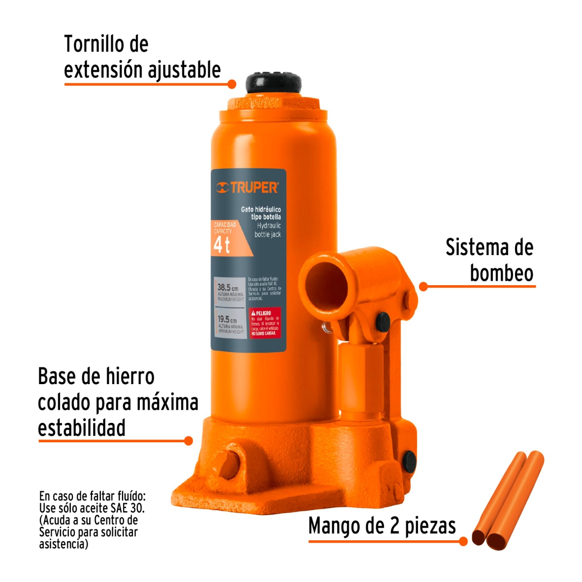 Gata hidráulica de botella de 4 Ton, Truper 148123