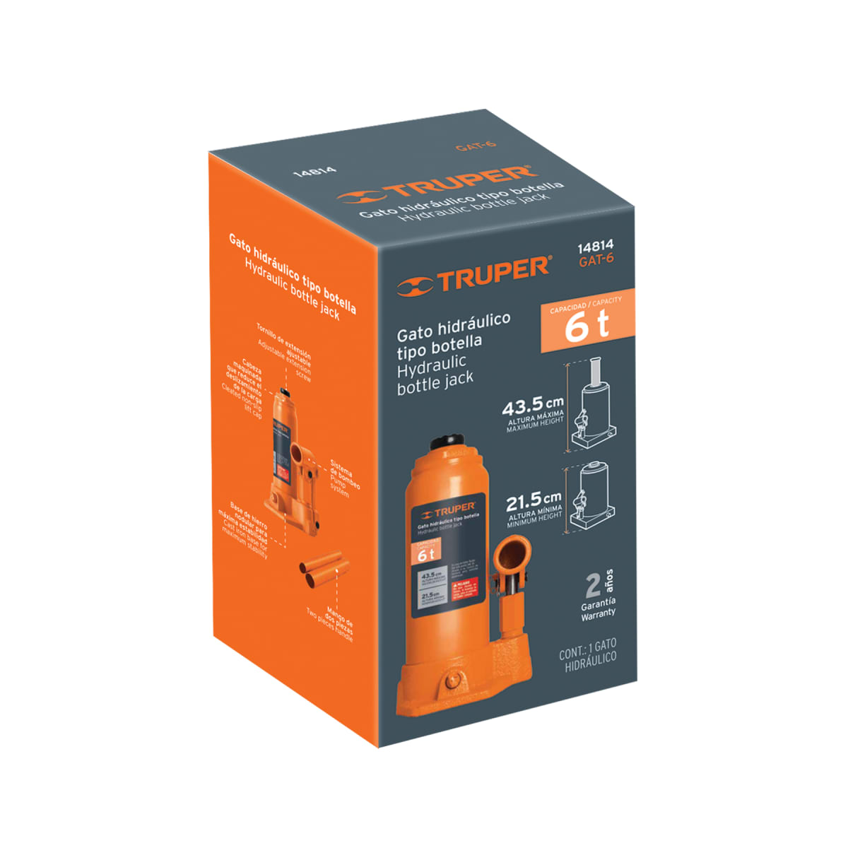 Gata hidráulica de botella de 6 Ton, Truper1