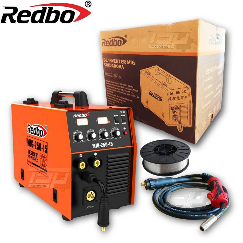 SOLDADORA INVERTER MIG 50-200A MMA 20-200 FLUX 0.8 - 1.0 -1.2 X 15KG REDBO MIG2504