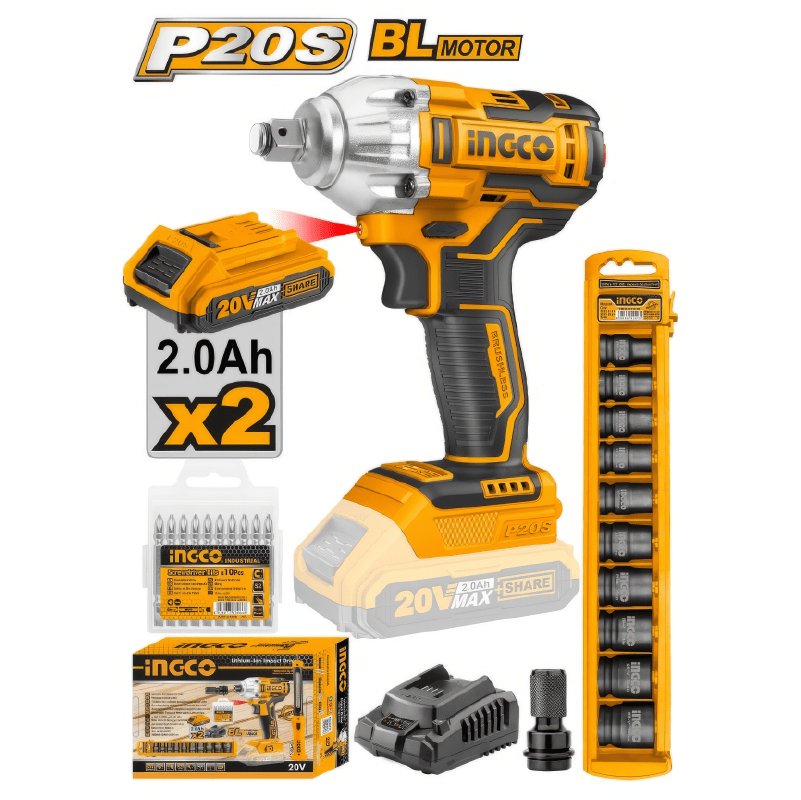 SUPER COMBO LLAVE DE IMPACTO 20V + DADOS IMPACTO COSLI23011 INGCO1