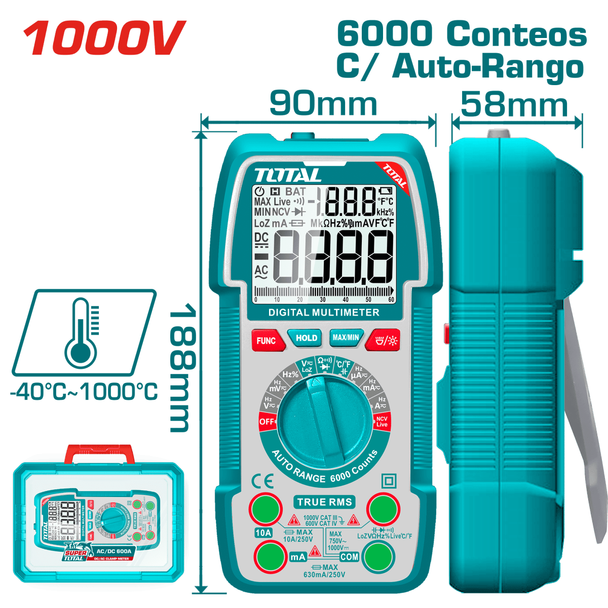 MULTIMETRO DIGITAL 6000 CONTEOS RMS DIGITAL TOTAL - TMT53100041