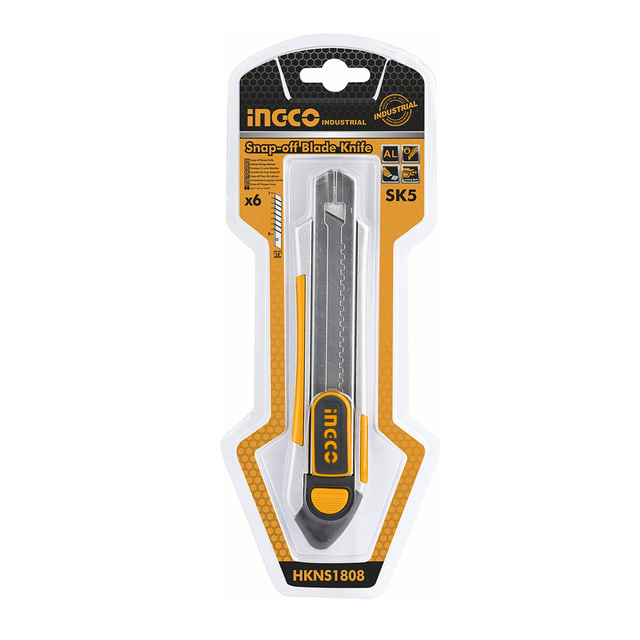 CUCHILLA DE ALUMINIO DE 18MM + 6 HOJAS DE REPUESTO SK5 SOFT GRIP HKNS18081