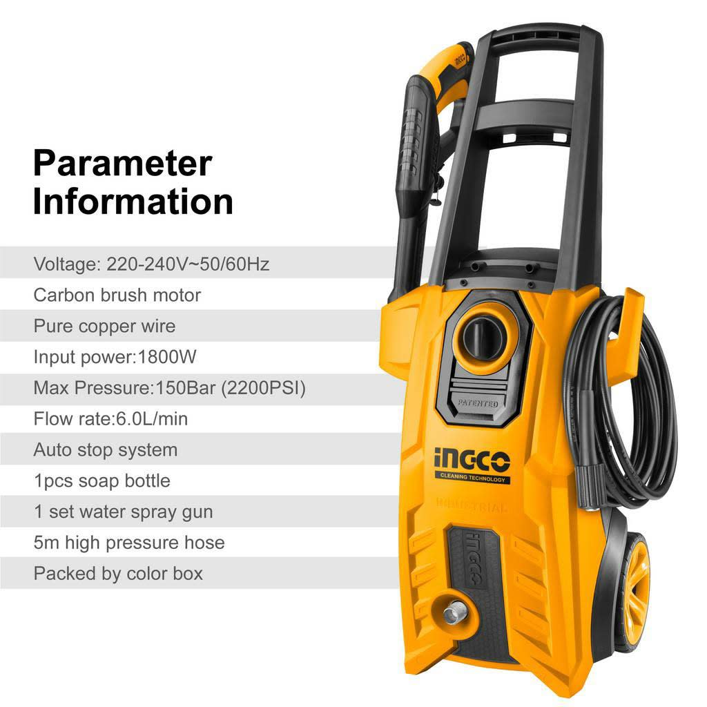 HIDROLAVADORA DE ALTA PRESIÓN 1800 W. INGCO HPWR180087