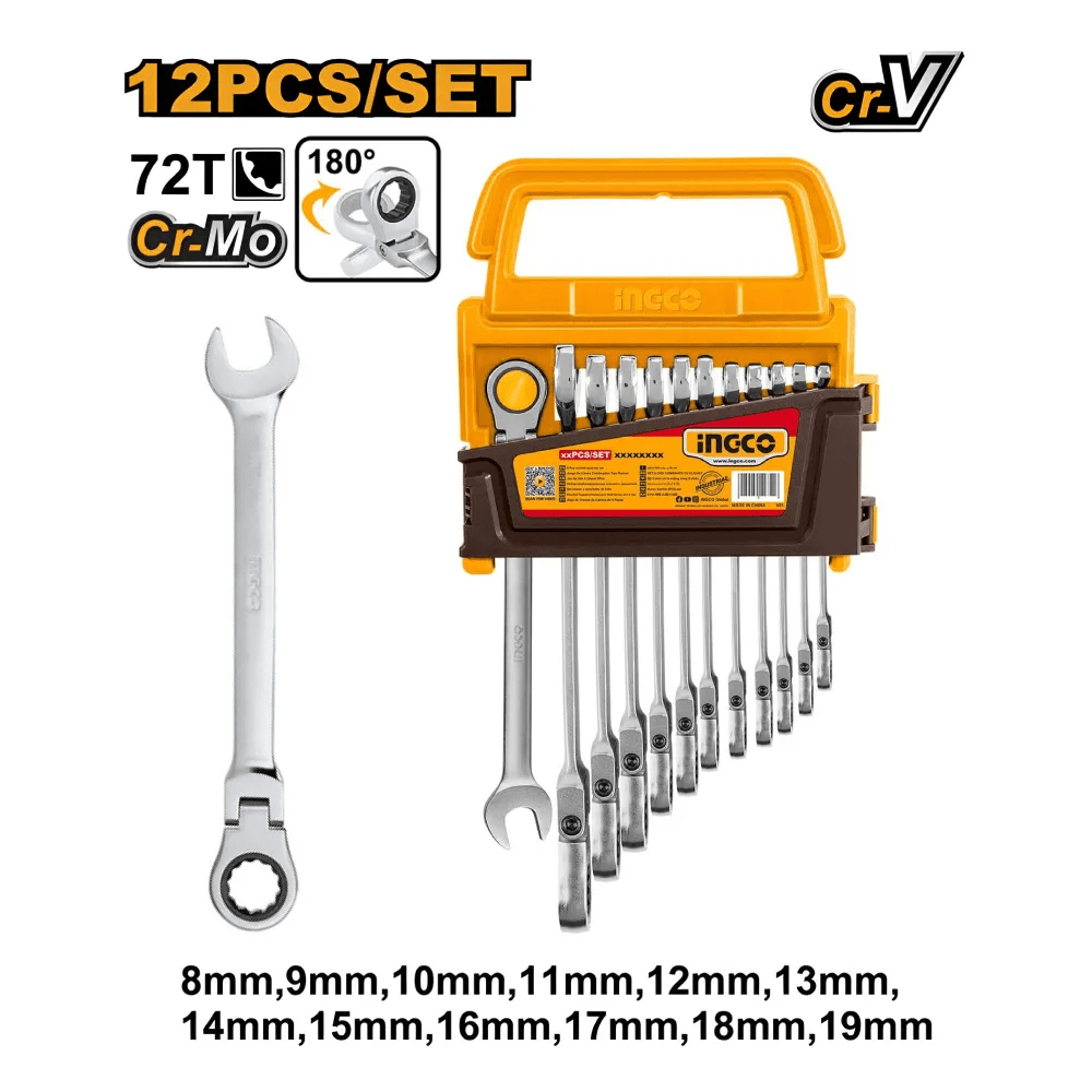 Set 12 Piezas Llave Mixta 180° 8-19mm Ingco - HKSPAR11231