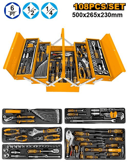 SET DE 108 HERRAMIENTAS MANUALES EN CAJA METALICA INGCO  HTCS1510811