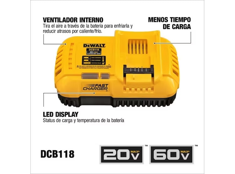 CARGADOR RÁPIDO 20V/60V MAX FLEXVOLT DEWALT DCB118-B22