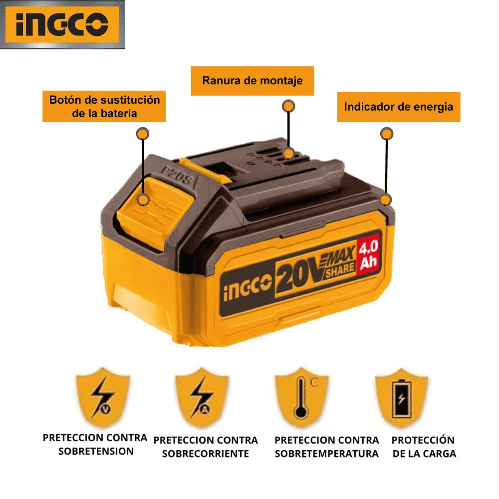 PISTOLA DE CALOR INGCO 20V + 1 BATERÍA 4.0AH + CARGADOR HGLI200254