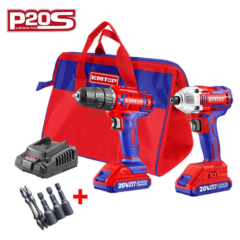 Combo Emtop de Taladro Atornillador 18V-Max Mandril 3/8 con Atornillador Brushless 1/2 18V-Max1