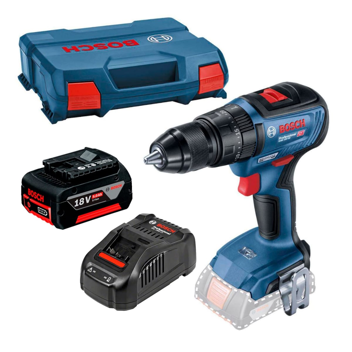 Taladro Percutor Inalámbrico De 13mm Bosch Gsb 18v-50 + 1Bat 5Ah y Cargador + Maleta1