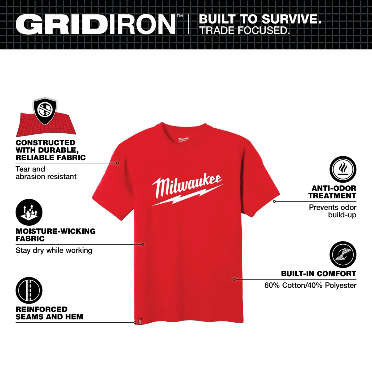 POLO CAMISETA RESISTENTE - LOGOTIPO DE MANGA CORTA MILWAUKEE / 607R-L3