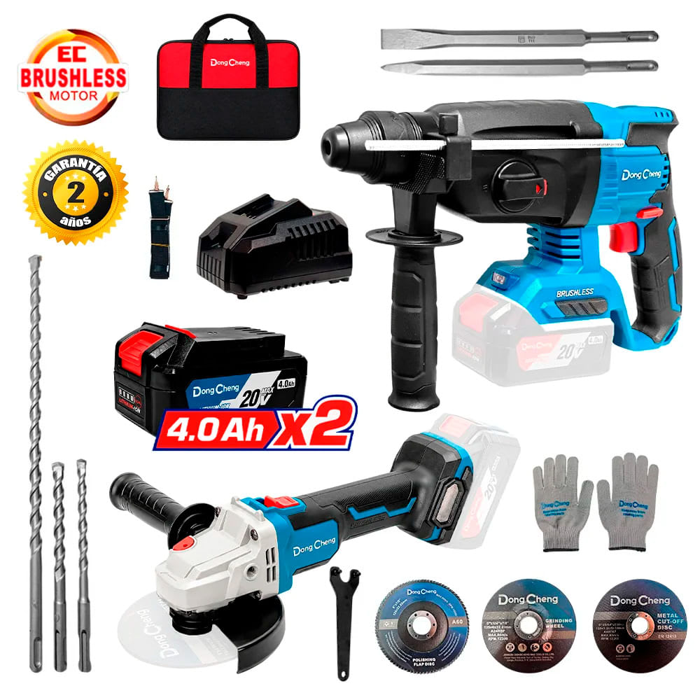 COMBO 2 EN 1: Rotomartillo SDS-Plus 2.7J + Amoladora 4.5 DONGCHENG / DCKIT12.02BK1