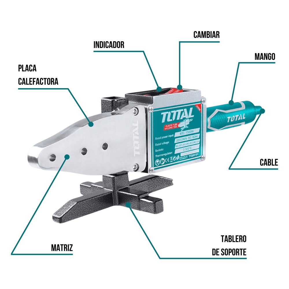 TERMOFUSORA INDUSTRIAL 1500W GASFITERIA POLIFUSIÓN TUBOS TOTAL - TT3281511