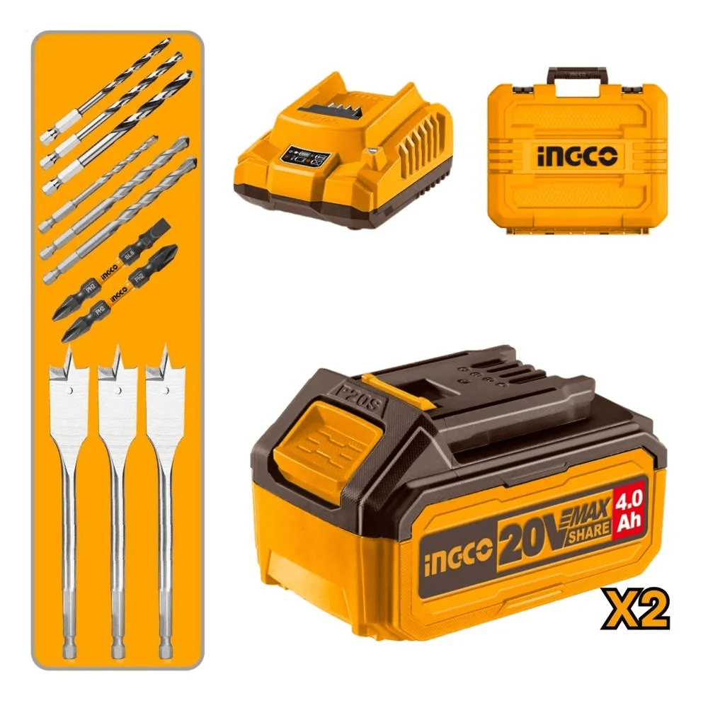 Taladro Percutor 96nm + 2 Baterías 4ah + Cargador Ingco CIDLI209683