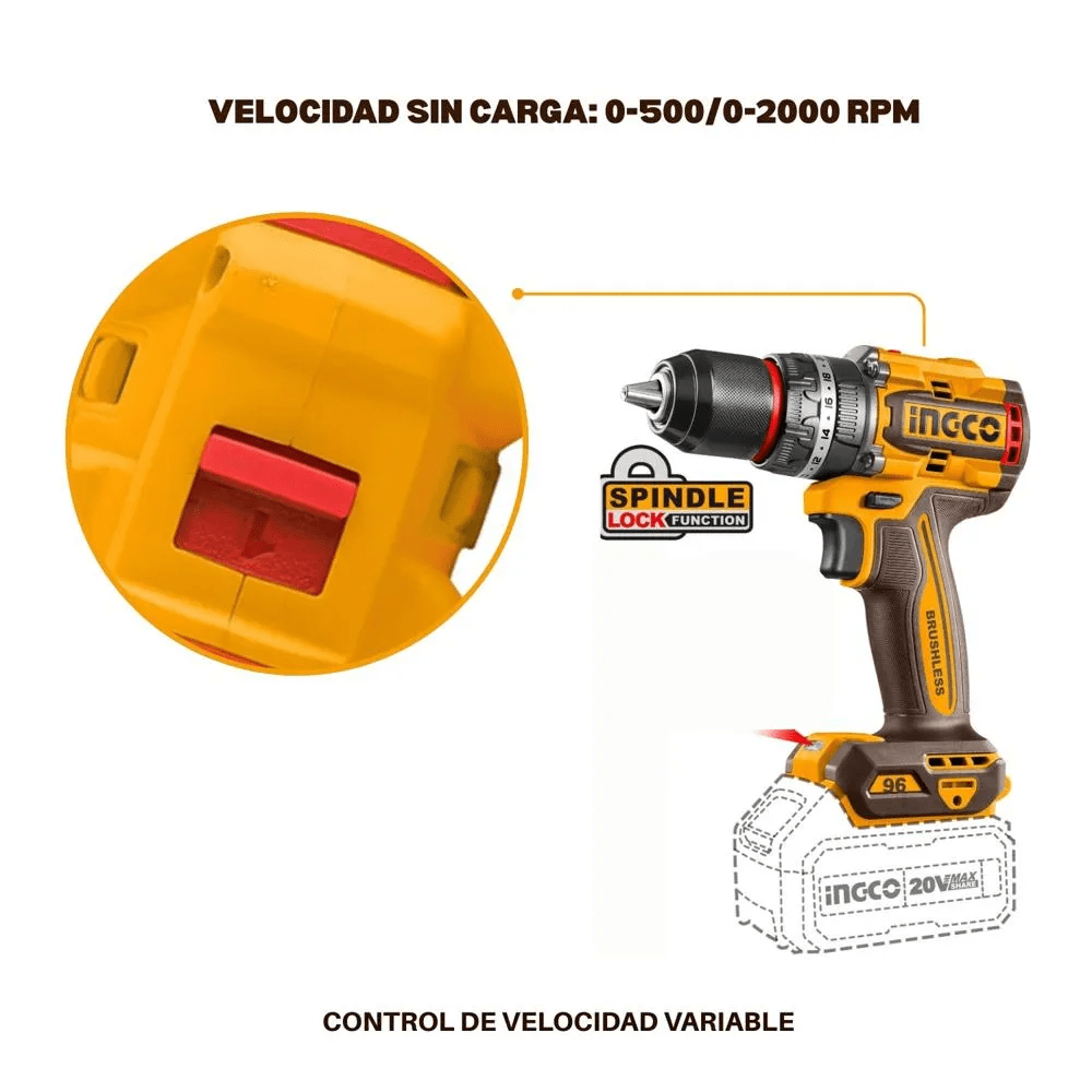 Taladro Percutor 96nm + 2 Baterías 4ah + Cargador Ingco CIDLI209682