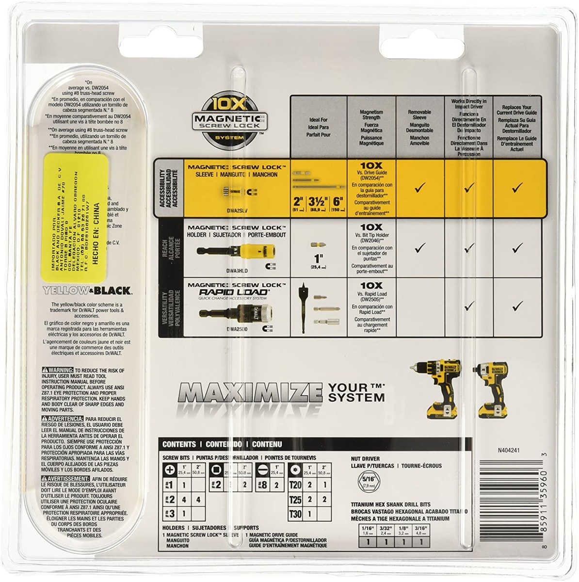 KIT DE 32 PIEZAS PUNTAS Y BROCAS P/DESTORNILLADOR DEWALT DWA2SLS324