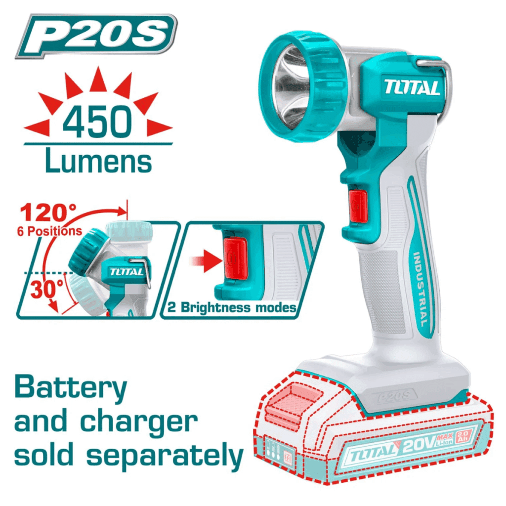 LINTERNA DE TRABAJO 20V 450LUM GIRO 120º INDUSTRIAL TOTAL - TWLI20581
