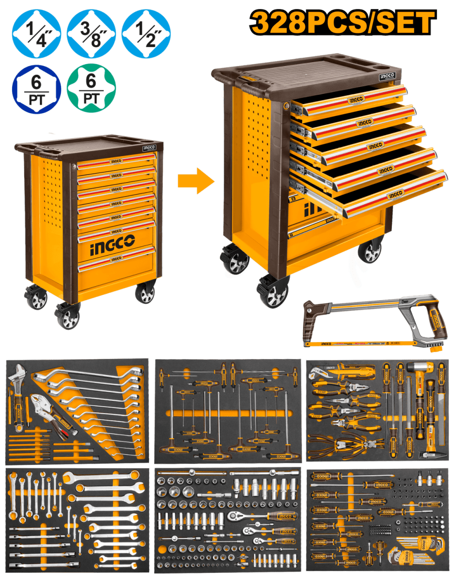 SET CARRITO DE HERRAMIENTAS DE 328 PIEZAS INGCO / HTCS2732811