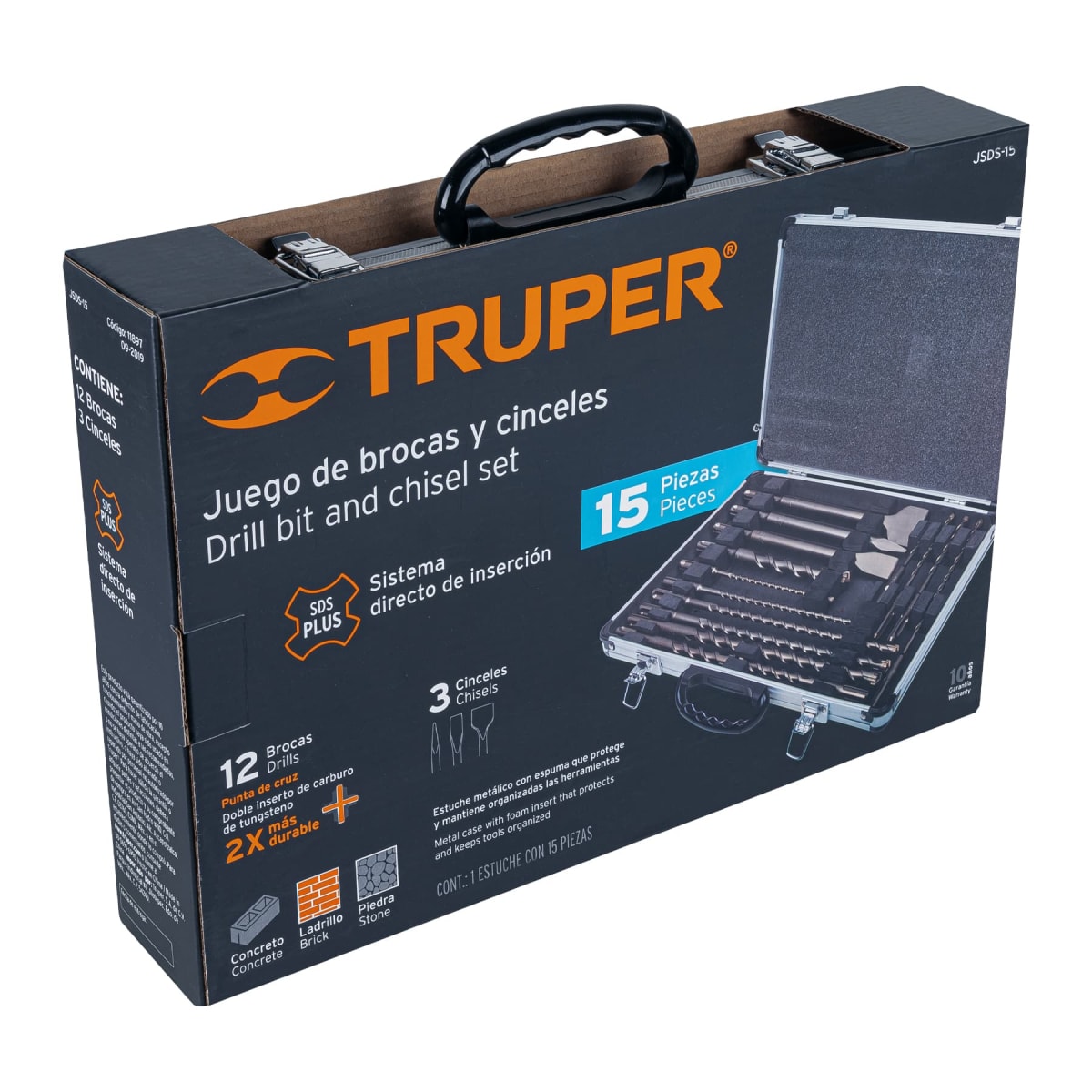 JUEGO DE 15 BROCAS Y CINCELES SDS PLUS EN ESTUCHE, TRUPER1