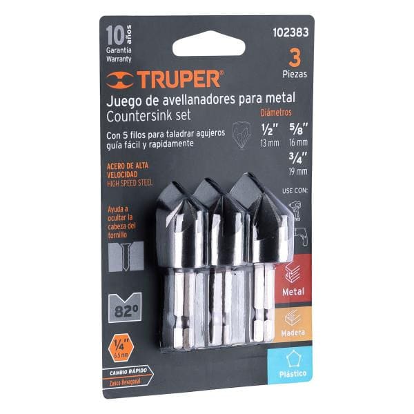 JUEGO AVELLANADORES 3 PIEZAS PARA METAL X50MM Z1/4 TRUPER / 1023831