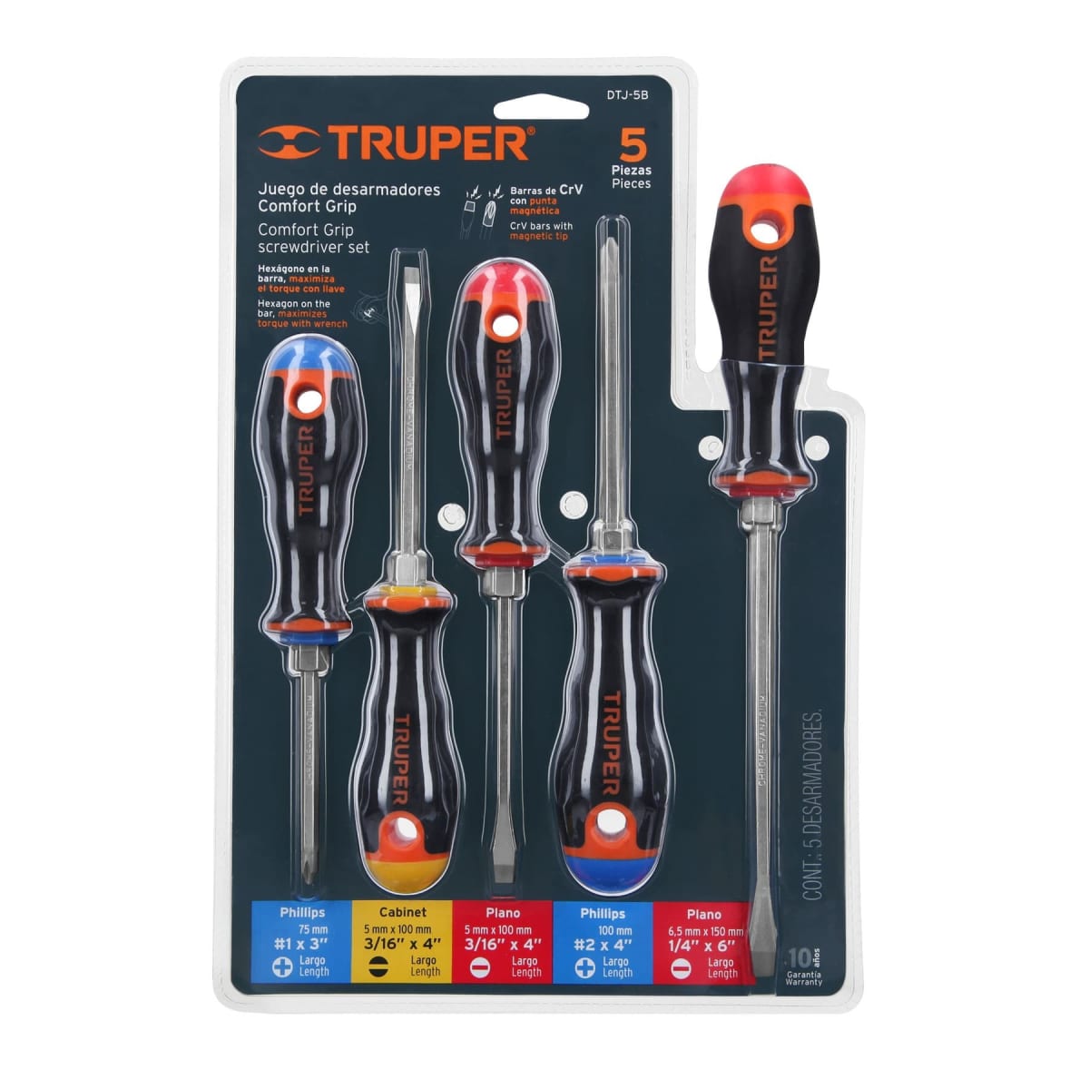 JUEGO DE 5 DESARMADORES MANGO COMFORT GRIP TRUPER2