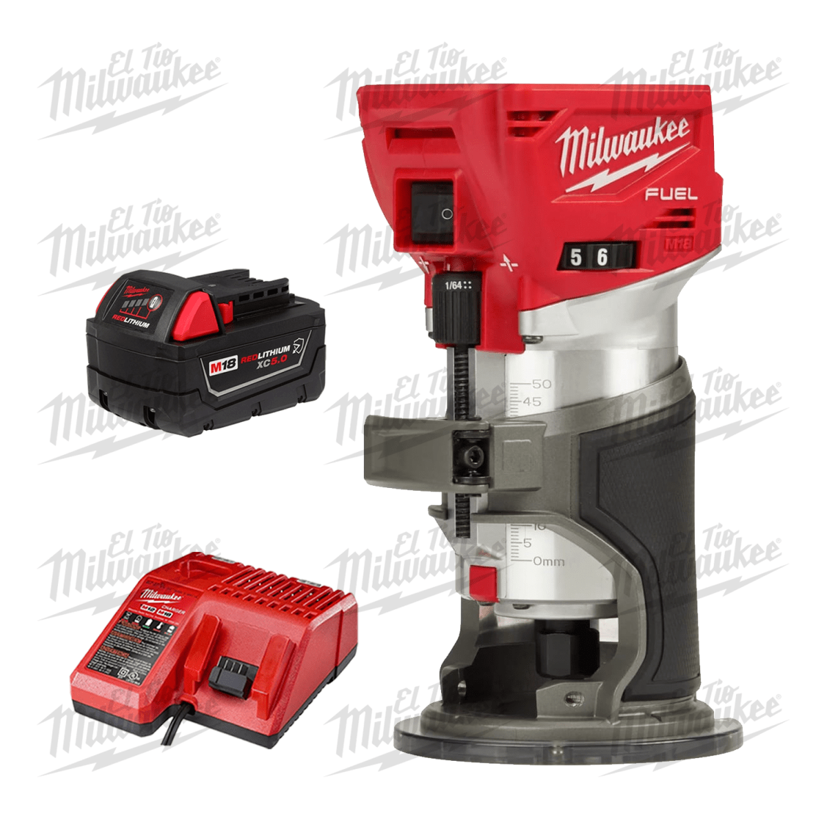 KIT ROUTER COMPACTO MILWAUKEE 2723-20 + BATERÍA 5AH + CARGADOR1